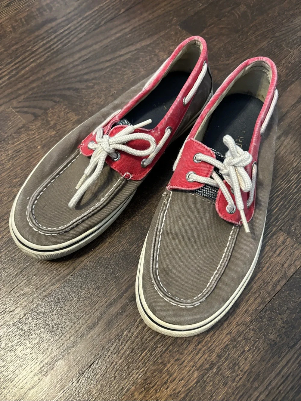 Men's Sperrys Two-Tone Canvas Boat Shoes in grey and Red